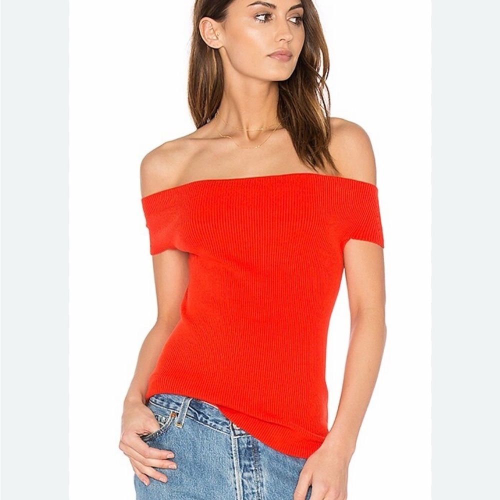 525 America Off Shoulder Ribber Top Bonfire Red Medium